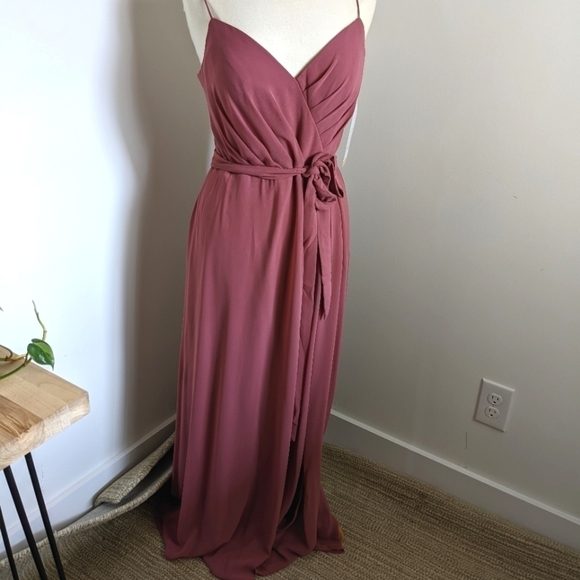 BILL Levkoff Rose wood Chiffon Dress with Spaghetti straps 10 - Picture 3 of 16